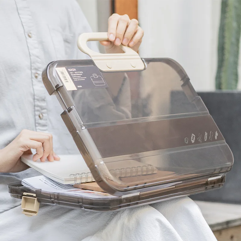 Transparent Plastic File Folder Document Case Large Folder A4 Calligraphy Storage Handbag Test Paper Data Storage Box Organ Bag
