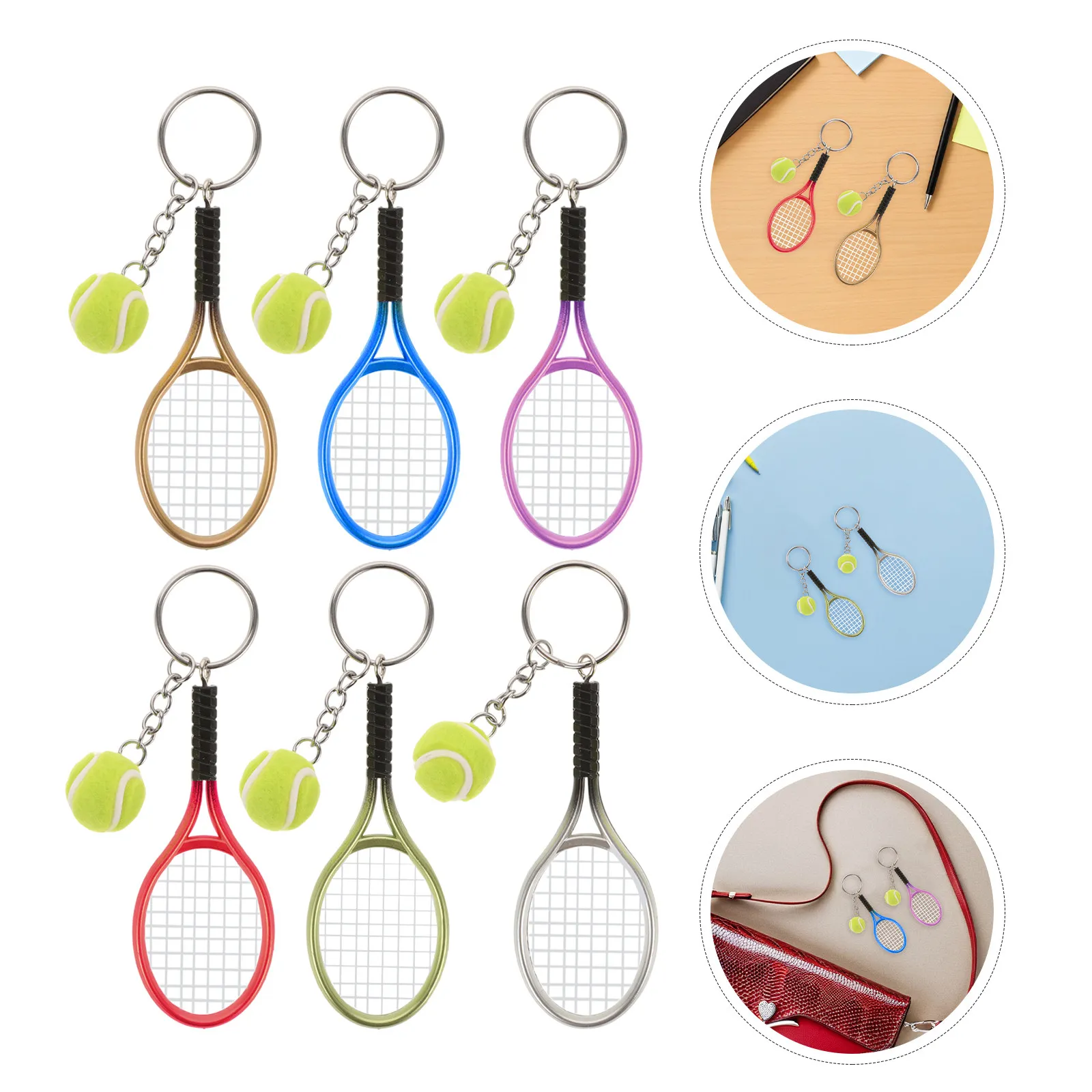 18Pcs Colorful Tennis Keychains Mini Racket Plastic Key Rings Sport Lovers Bag Charms Party Favors Tennis Accessories