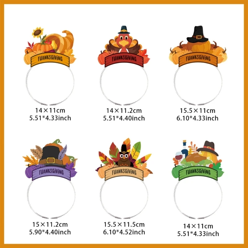 Diadema para fiesta de Acción de Gracias feliz, accesorios para fiesta de aro de calabaza para niños y adultos, 6 uds.