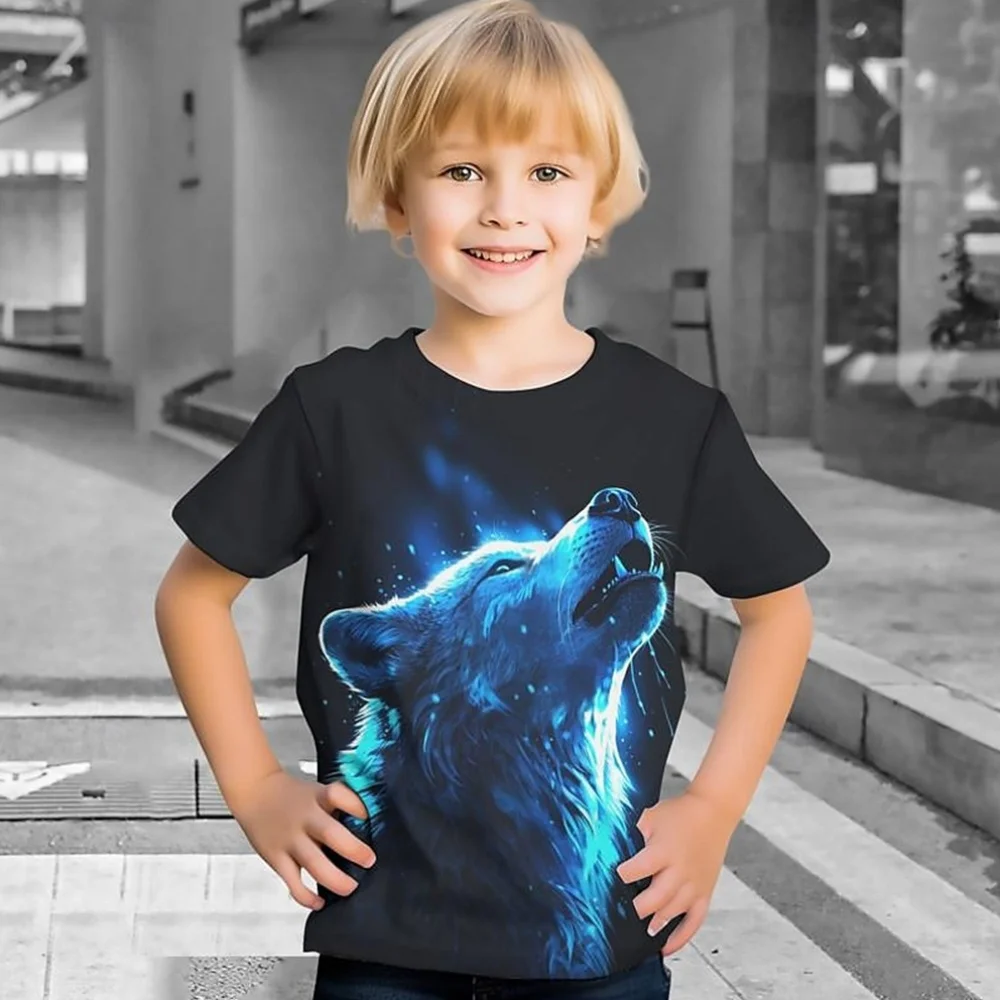 2025 Wofl Lustiges T-Shirt für Kinder, Tier, Wolf, 3D-gedruckt, für Jungen und Mädchen, lässige T-Shirts, Geburtstagsgeschenk, T-Shirts, Babykleidung, Oberteil