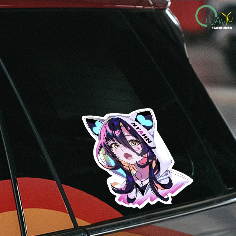 Future Style Cute Anime Girl Head Wall Stickers Cool Colorful Game Room Laptop Decals Scratch-Proof Living Room Murals - view 3