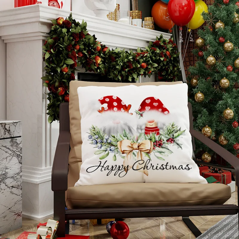 Christmas Elk Tree Pillow Cover 45x45cm Throw Pillowcase 2023 Winter Christmas Decorations For Home Tree Deer Sofa Cushion Cover