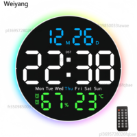 Remote Control 10-inch Circular Wall Clock with Ambient Light Led Digital Alarm Clock with Temperature humidity Meter Timer Date