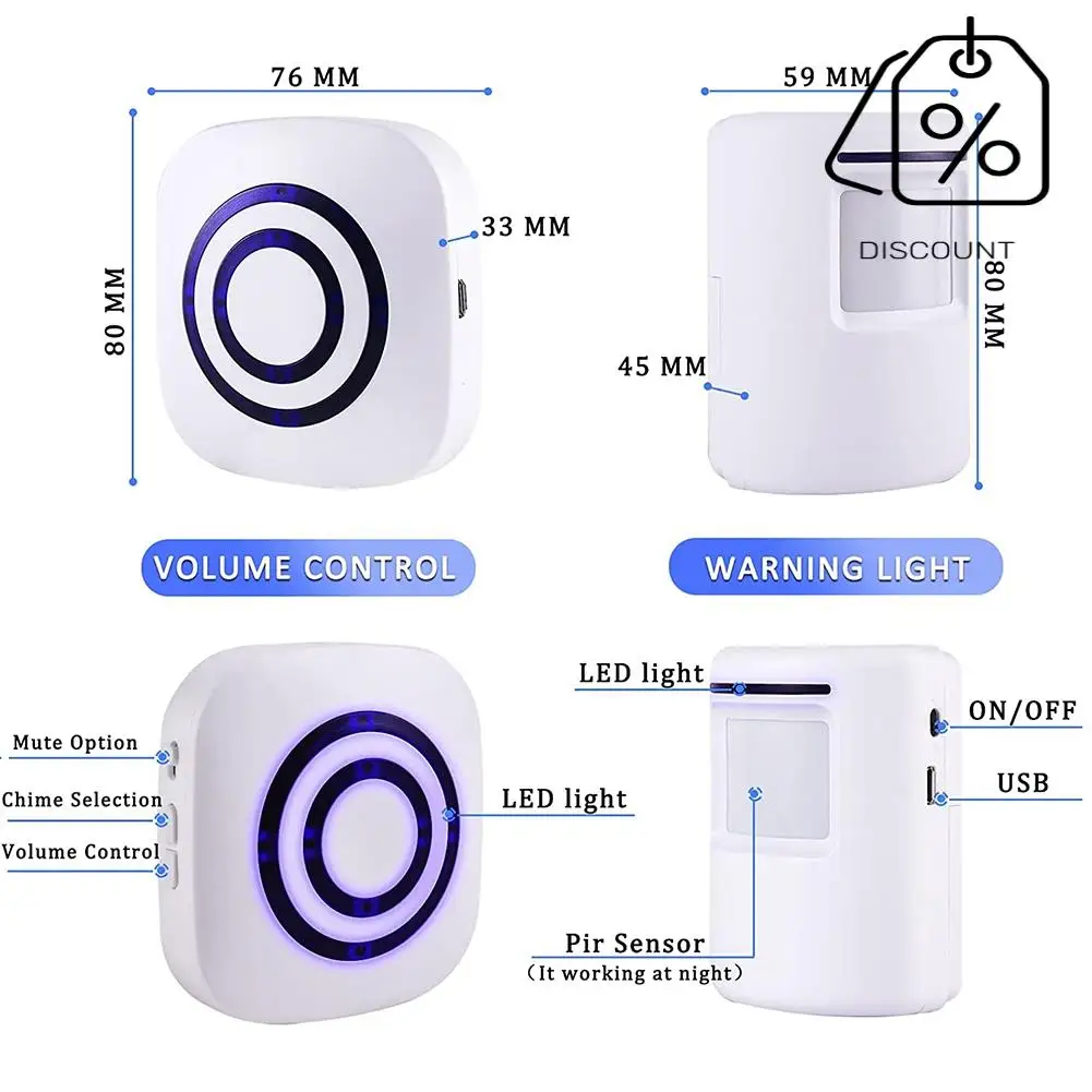 AB35-Motion Sensor Alarm System, Wireless Home Security Driveway Alarm Indoor,PIR Motion Detector Alert With 2 Sensor US Plug