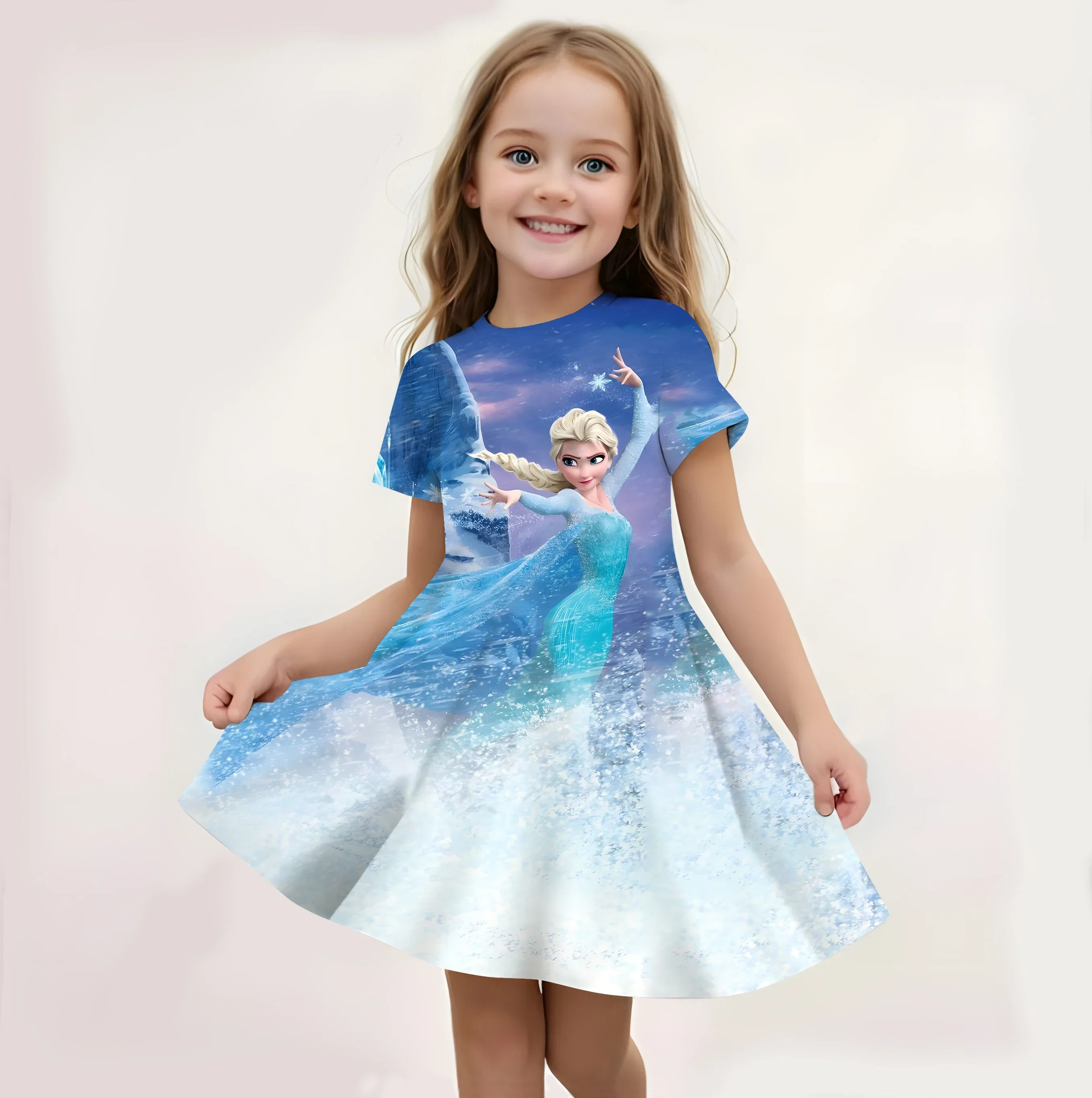 Potdemiel, vestido de princesa de punto de verano para niña, disfraz de manga corta, vestidos de fiesta, ropa para niños, falda, vestido de sirena Anna Elsa