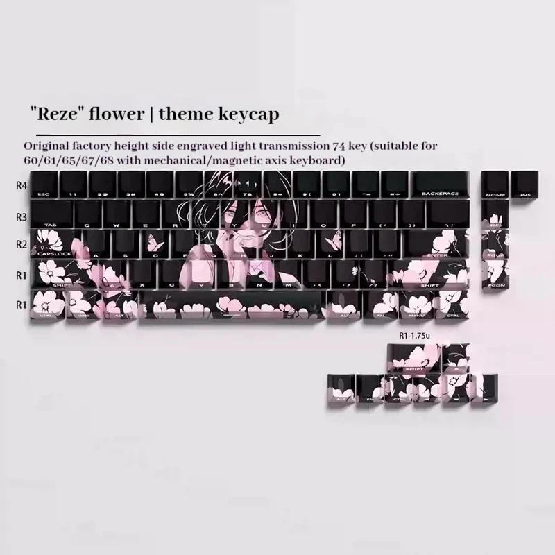 Reze Themed Keycaps Chainsaw Man Anime Keycaps Bomb Compatible 60/63/64/68 Magnetic Axis Keyboard Thermal Sublimation Pbt Factor