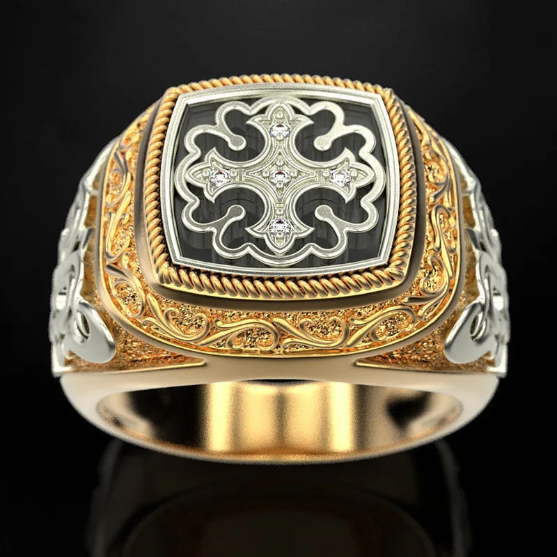 Vintage Carving Patterns Luxury Two Tone Mens Rings Trendy Wide Version Domineering Ethnic Punk Ring for Men Turkey Jewelry