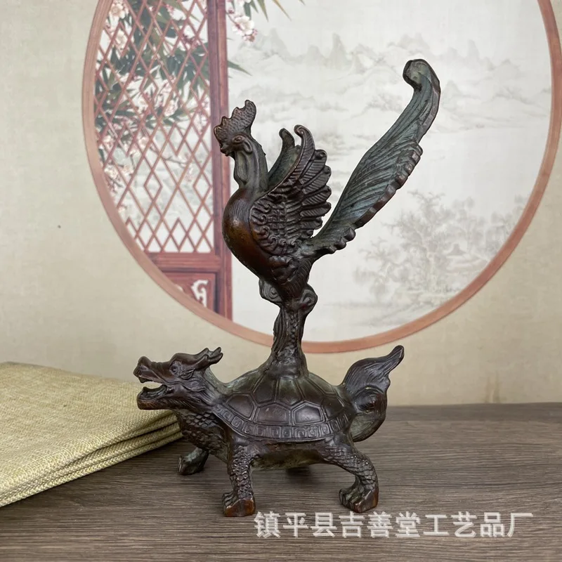 

Antique Style Golden Rooster Stepping on Dragon and Turtle Ornament Dragon Head Turtle Big Rooster Zodiac Chicken Craft Gift