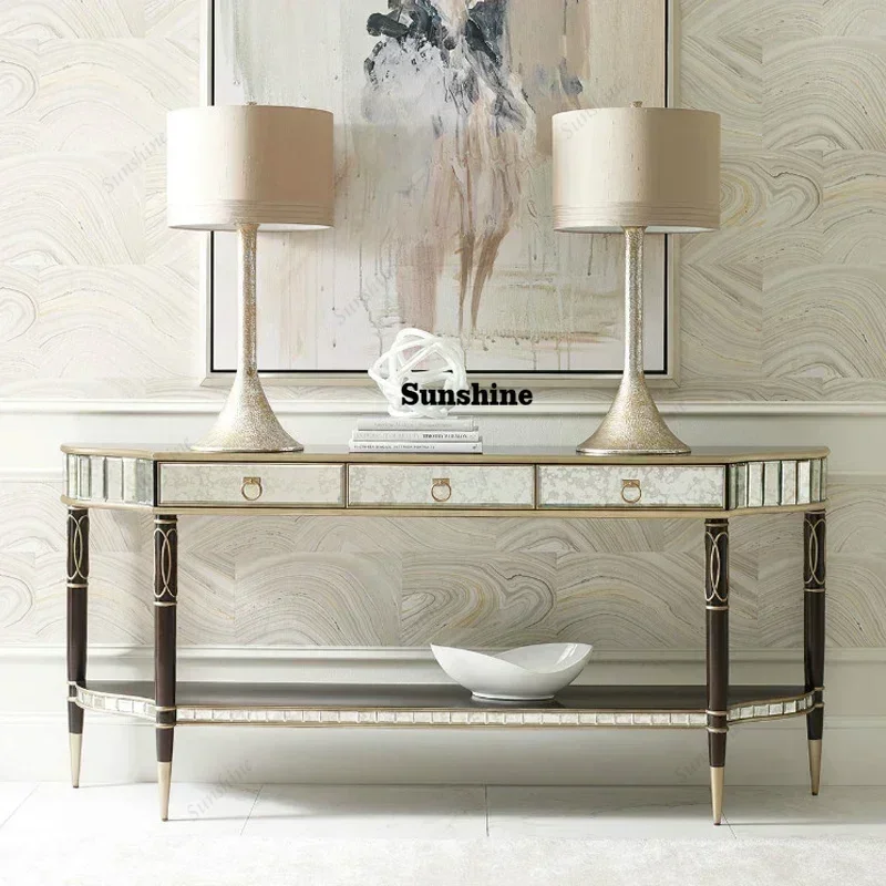 TD  Nordic Hall Living Room Table White Vintage Drawers Narrow Table Luxury Minimalist Tisch Wohnzimer Entrance Hall Furniture