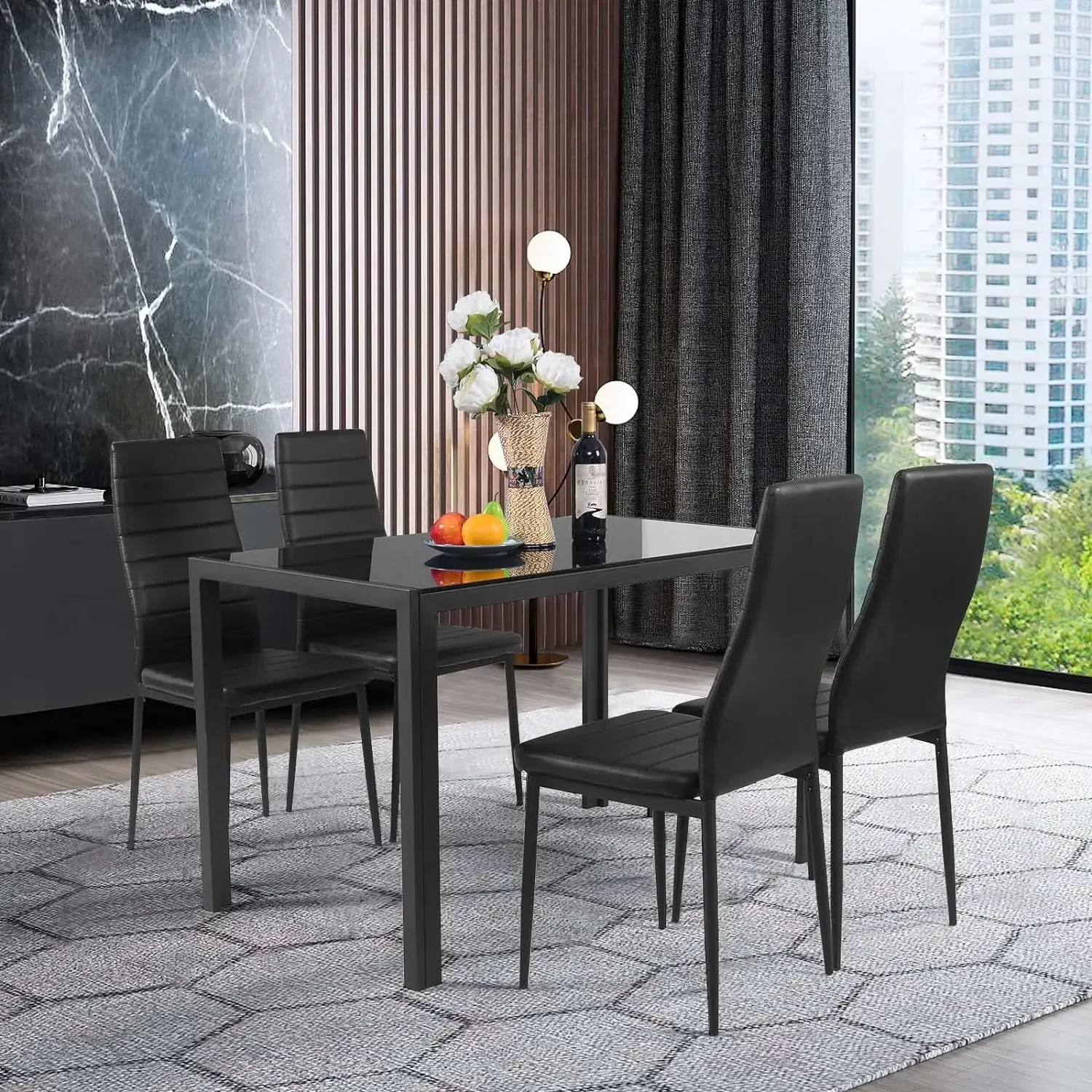 Set of 4 Upholstered Dining Chairs High backrest PU Leather Non-Slip Footpads Easy clean Metal legs for dining kitchen