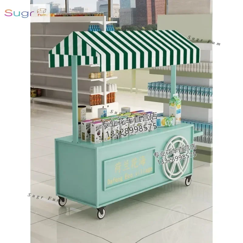 

European wrought iron float street stall car Internet celebrity bazaar Multifunctional mobile sales trolley Shopping mall Outdoo