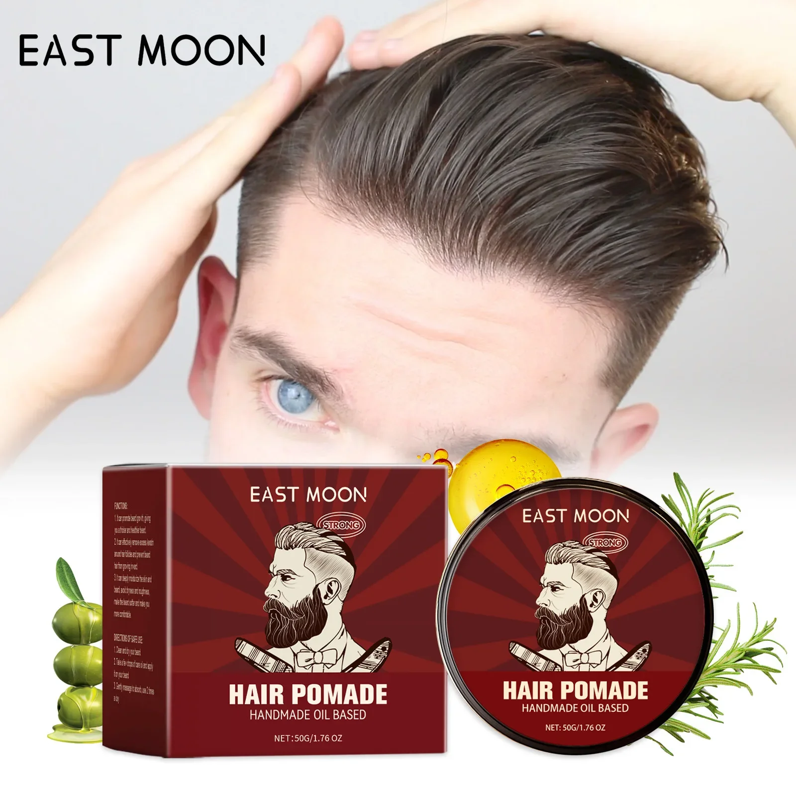 

East Moon Hair Styling Cream Men's Styling Hair Oil Leave-in Fluffy Long-lasting Refreshing Matte Styling Hair Gel for Men 50G