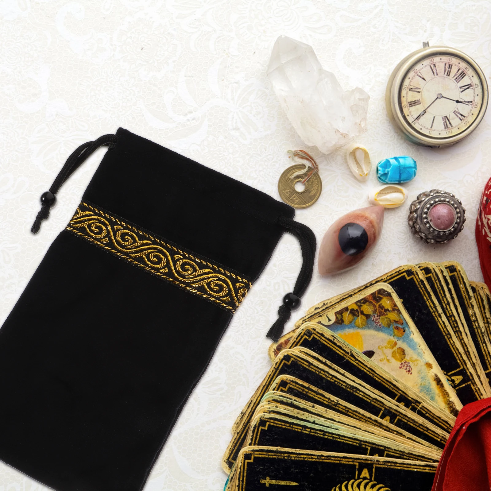 

Tarot Bag Drawstring Bags Small Jewelry Card Holder with Pouch Black Exquisite Travel