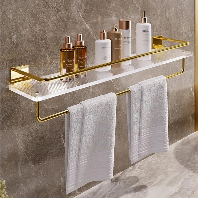 

Nordic Acrylic Bathroom Storage Shelves, Light Luxury Wall-Mounted Towel and Cosmetics Organizer, No Drilling Needed 110