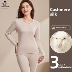 New Fall and Winter Cashmere Silk Round Neck Thermal Suit Striped Thermal Underwear Men and Women Models Bottoming Underwear