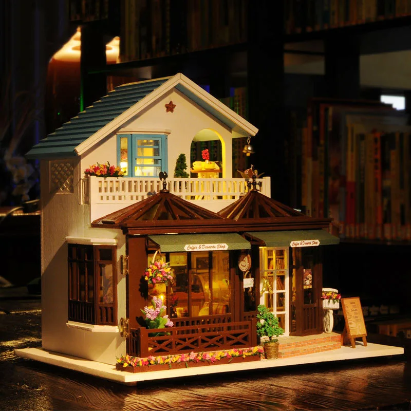 Fai da te europeo grande Villa Casa delle bambole mobili in miniatura con kit LED case delle bambole assemblare giocattoli per bambini regalo di