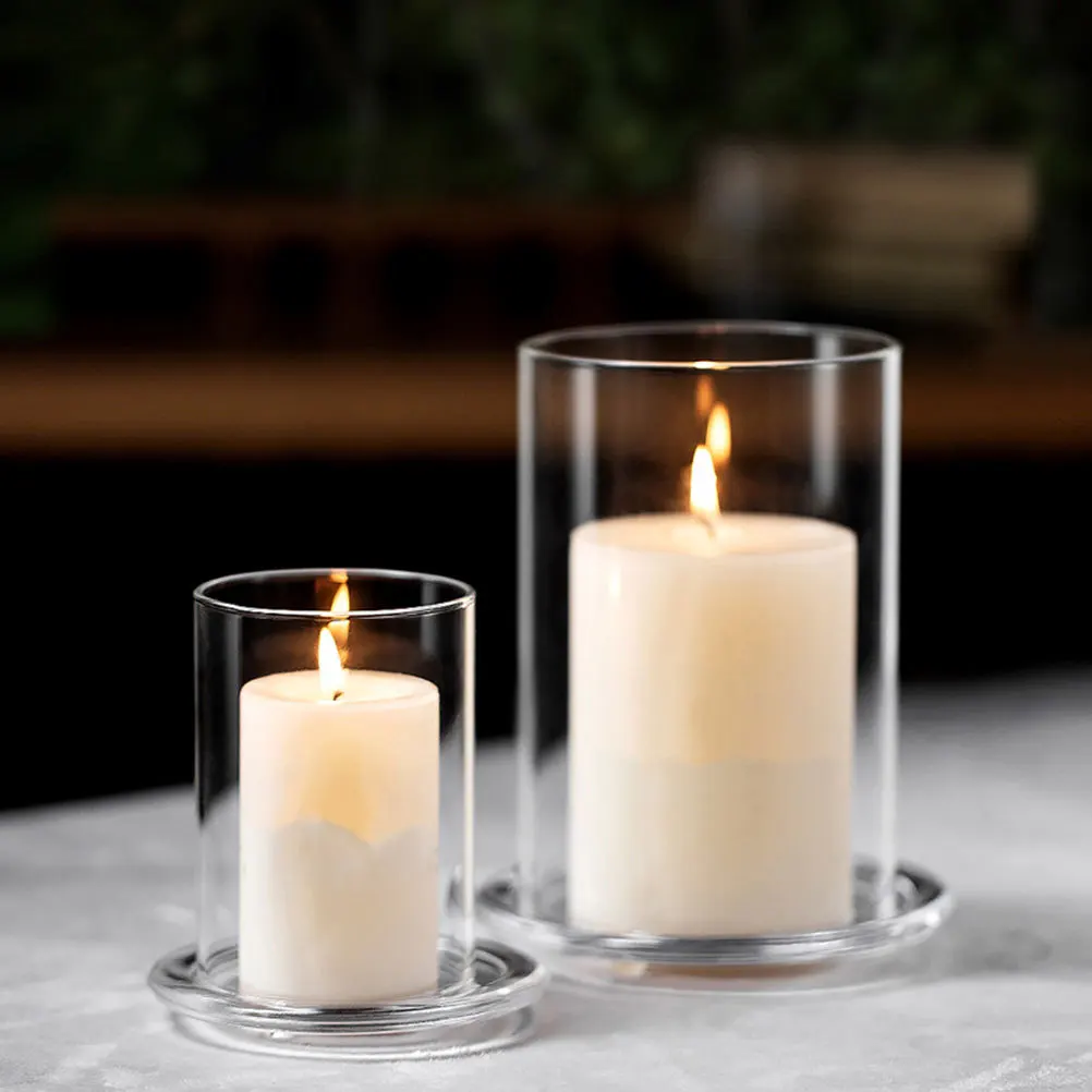 

3Pcs Glass Shades Clear Cylinder Candleholders Open Ended Tube Covers for Home Wedding Decorative Use Windproof