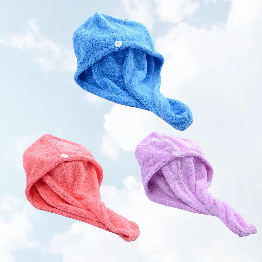 

3Pcs Dry Hair Hat Ultra Absorbent Microfiber Hair Towel Wrap for Women Fast Drying Shower Bath Cap Turban Coral Fabric Wrap