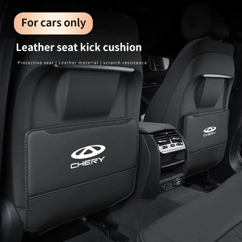 Leather Car Seat Back Anti‑Kick Mat Storage Bag Auto Accessory Fit Chery Tiggo7 Tiggo8 Pro Jetour X70 X90 Omoda5 Jaecoo J7 J8 In
