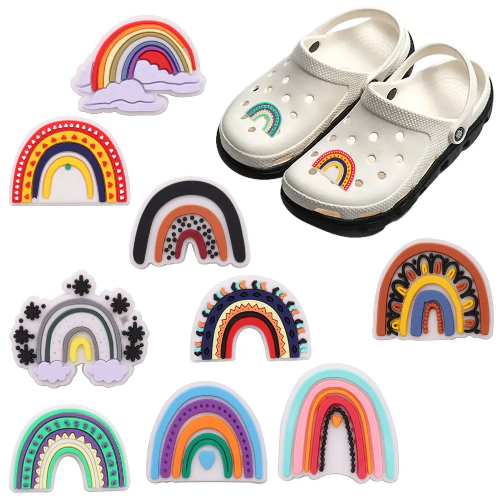 Dijes de PVC para zapatos de 1 a 9 piezas, accesorios coloridos de nubes de arcoíris, sandalias, adornos para niños, regalo DIY