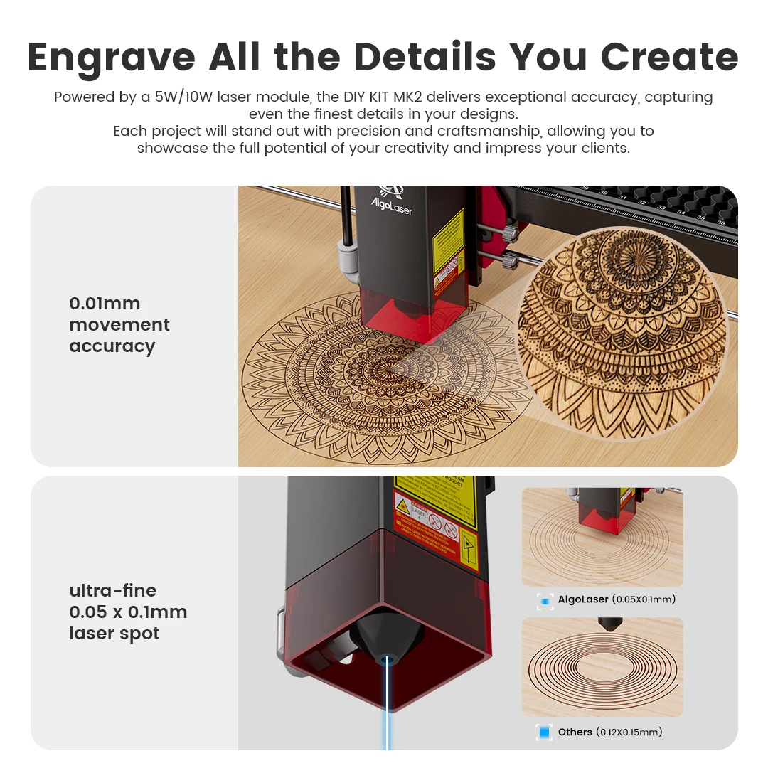 Algolaser 10W Laser Engraver Cutter 3.5”Color Touch Screen For Beginner Wifi Router  Table Woodworking Engraving Cutting Machin