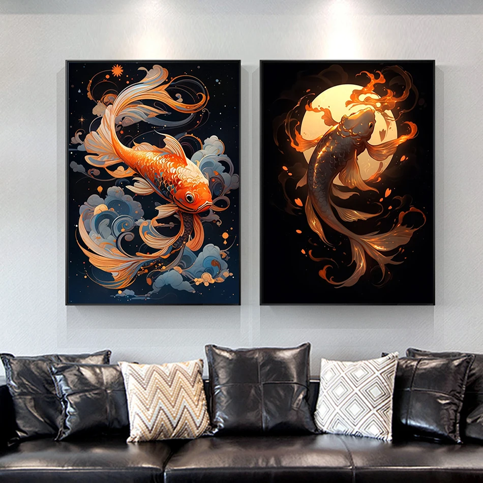 RUOPOTY-Paint By Adult Numbers Koi Fish Lotus Handiwork Picture Drawing Frame Diy Crafts Acrylic Paints Handmade Home Decoration