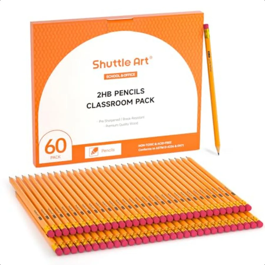 

60 Pack Pencils 2 HB Presharpened Pencils with Top Erasers Premium Woodcased Yellow Pencil Bulk for Classroom School plies Writ