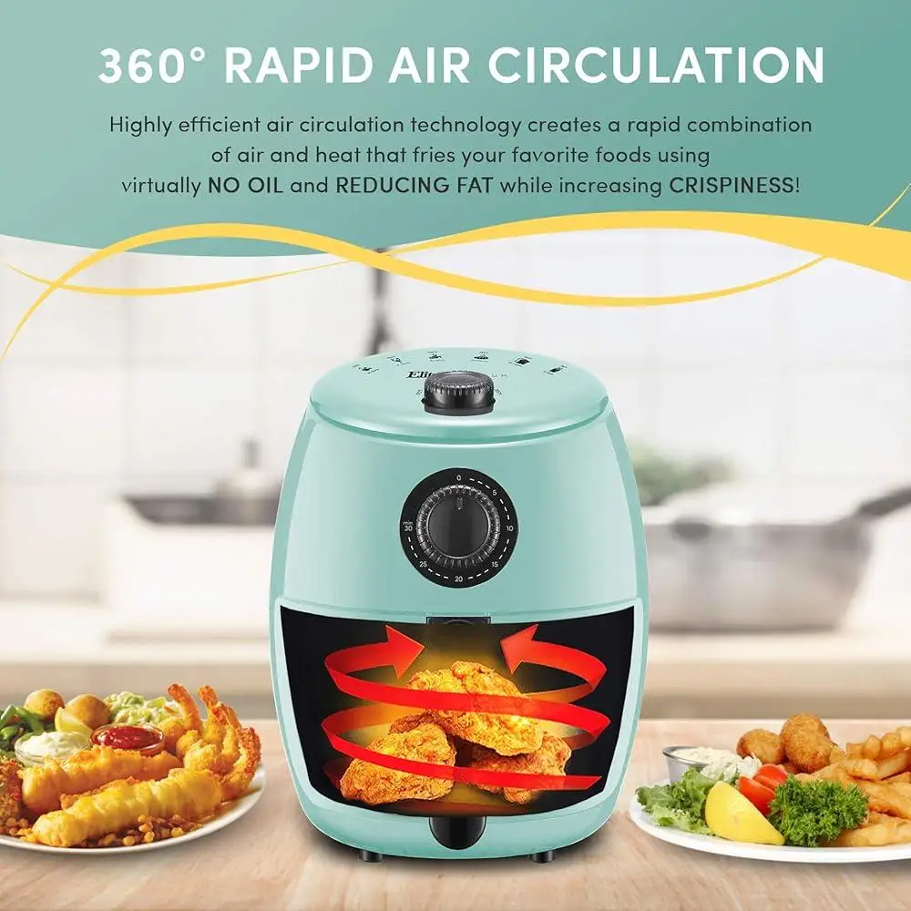 Freidora eléctrica compacta de aire caliente, cocina saludable sin aceite, temporizador ajustable, temperatura, cocina antiadherente, ahorro de espacio, uso Personal