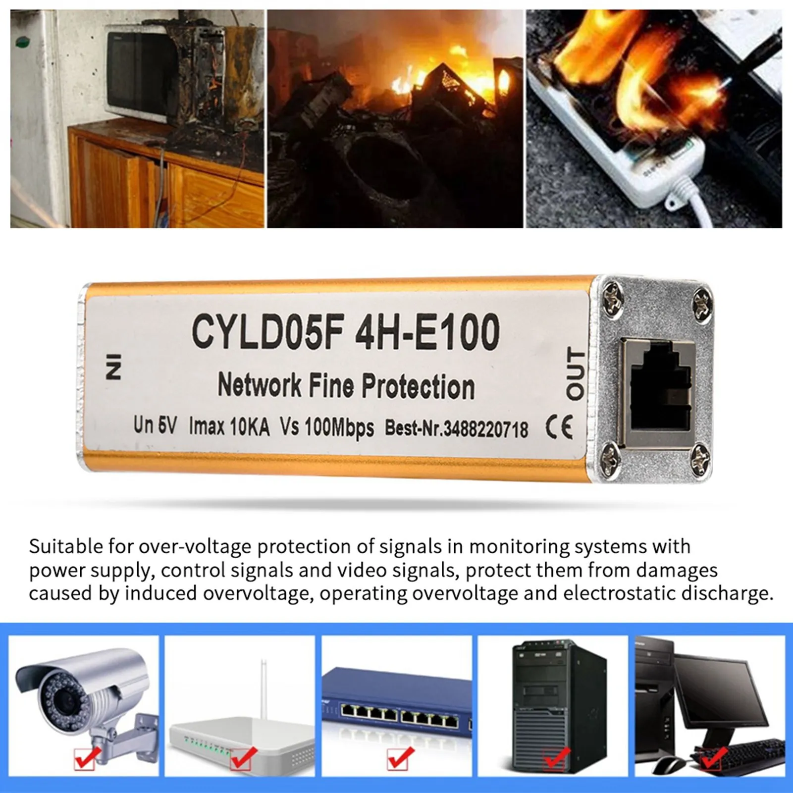 RJ11 Protector RJ45 RJ11 Adapter Ethernet Network  Protector Thunder Lighting Arrester  5V  Protector
