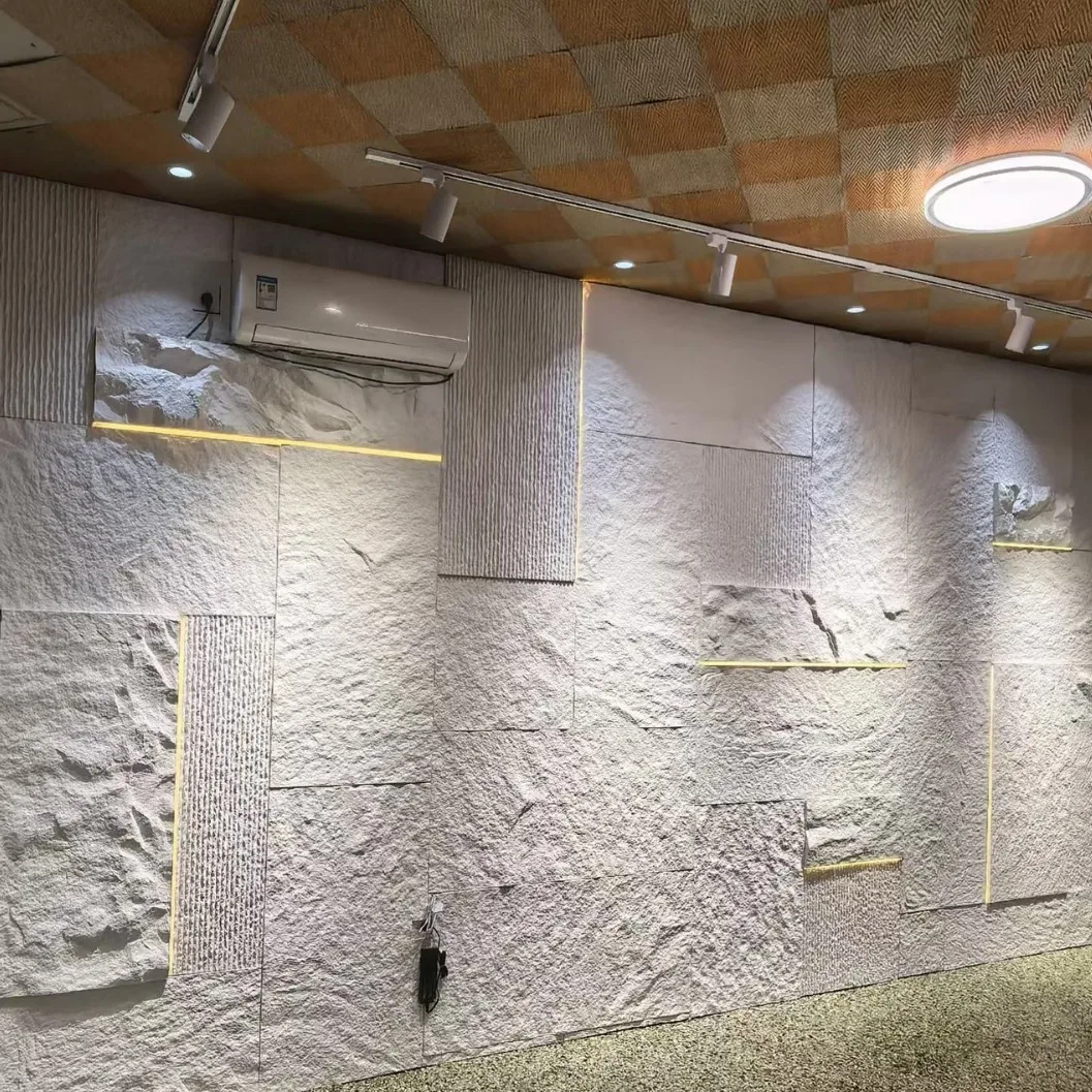 Ultra-Thin Lightweight PU Stone Veneer, Continuous Grain Large Slab Mushroom Stone for Background & Exterior Wall