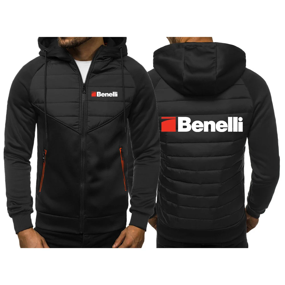 

BENELLI Gun логотип огнестрельного оружия для мужчин осень и зима Печать Harajuku Новая трехцветная с капюшоном хлопковая подкладка одежда лоскутное пальто