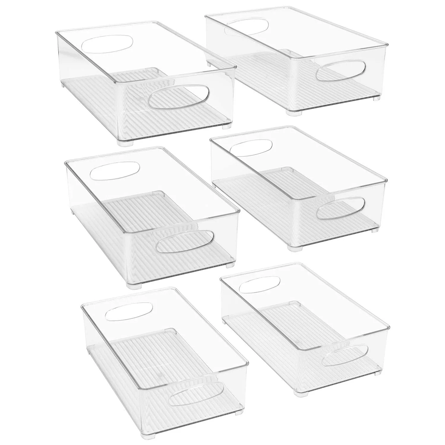 Plastic Storage Bins Stackable Clear Pantry Organizer Box Bin Containers for Organizing Kitchen Fridge Food Pack of 6