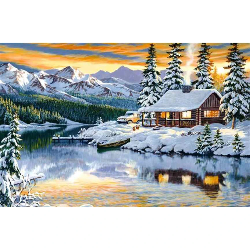 Landscape House Winter Snow Scenery DIY Embroidery Cross Stitch 11CT Kits Needlework Craft Set Cotton Thread       Dropshipping