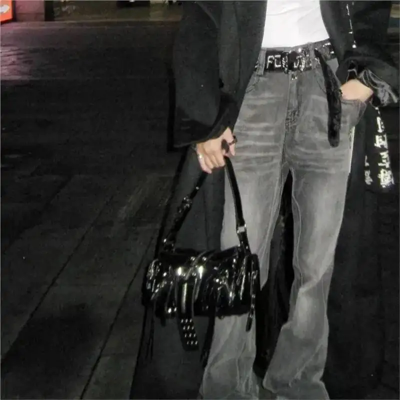 Bloom Moto Biker Black Shoulder Wallet Women Sweet Cool Leather Y2k Handbag Ladies High Street Casual Crossbody Bags 2025