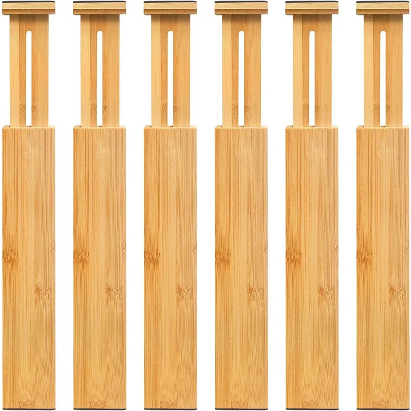 

Adjustable Bamboo Drawer Dividers, Expandable Drawer Organizer for Kitchen, Bedroom, Bathroom, Dresser and Office