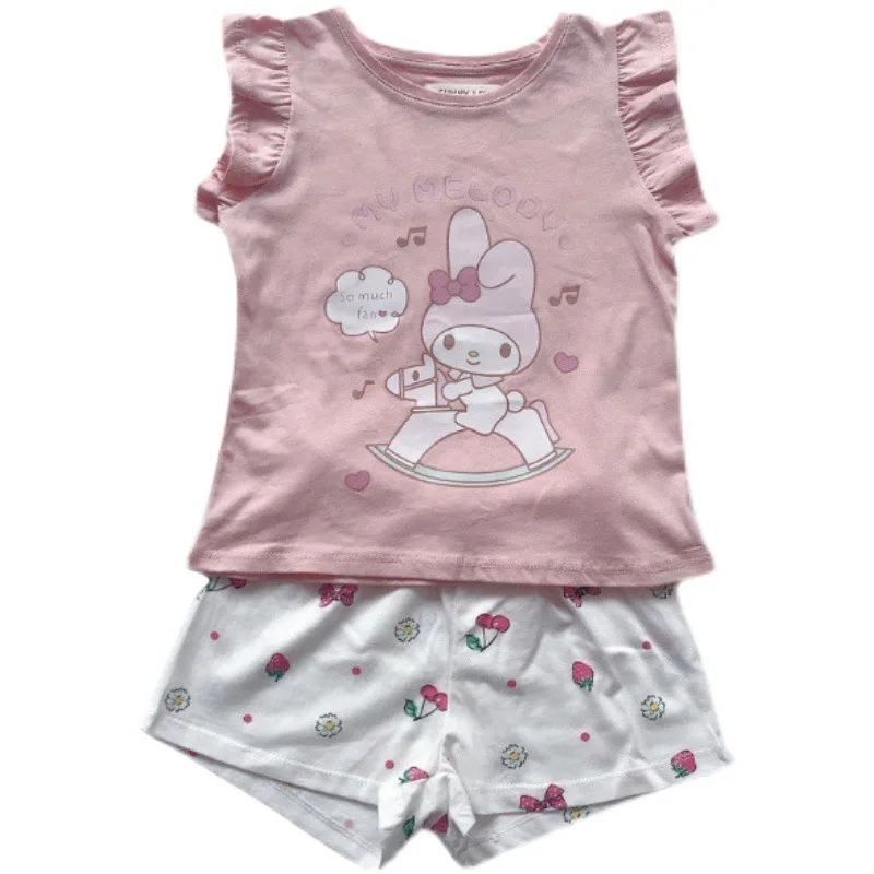 MINISO Children's Pajamas Cotton Set 2024 Summer Baby Girls Thin Star Delu Air Conditioning Home Wear Short Sleeve Two Pieces