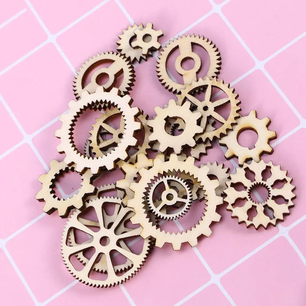 100Pcs Gear Wooden Chips DIY Creative Wood Accessories Children Craft Painting Ornaments for Handmade Decorations