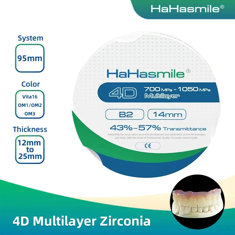 

HaHasmile B2 4D Multilayer Zirconia Blocks 95mm Material Zirconia Disc CAD CAM System For Dental Laboratory