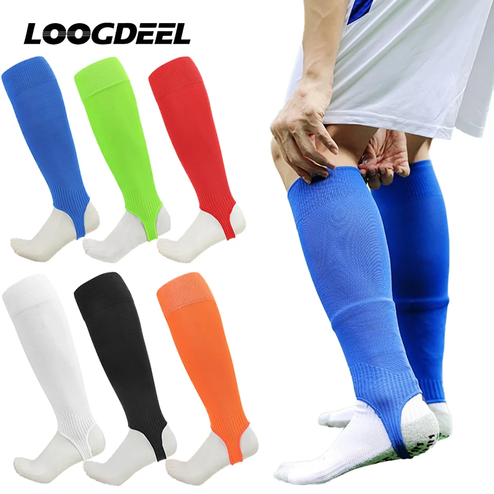 Loogdeel 1Pair Long Heel Soccer Socks Leg Protection Board Covers Anti Friction Calf Shin Guard Pressure Football Socks Unisex