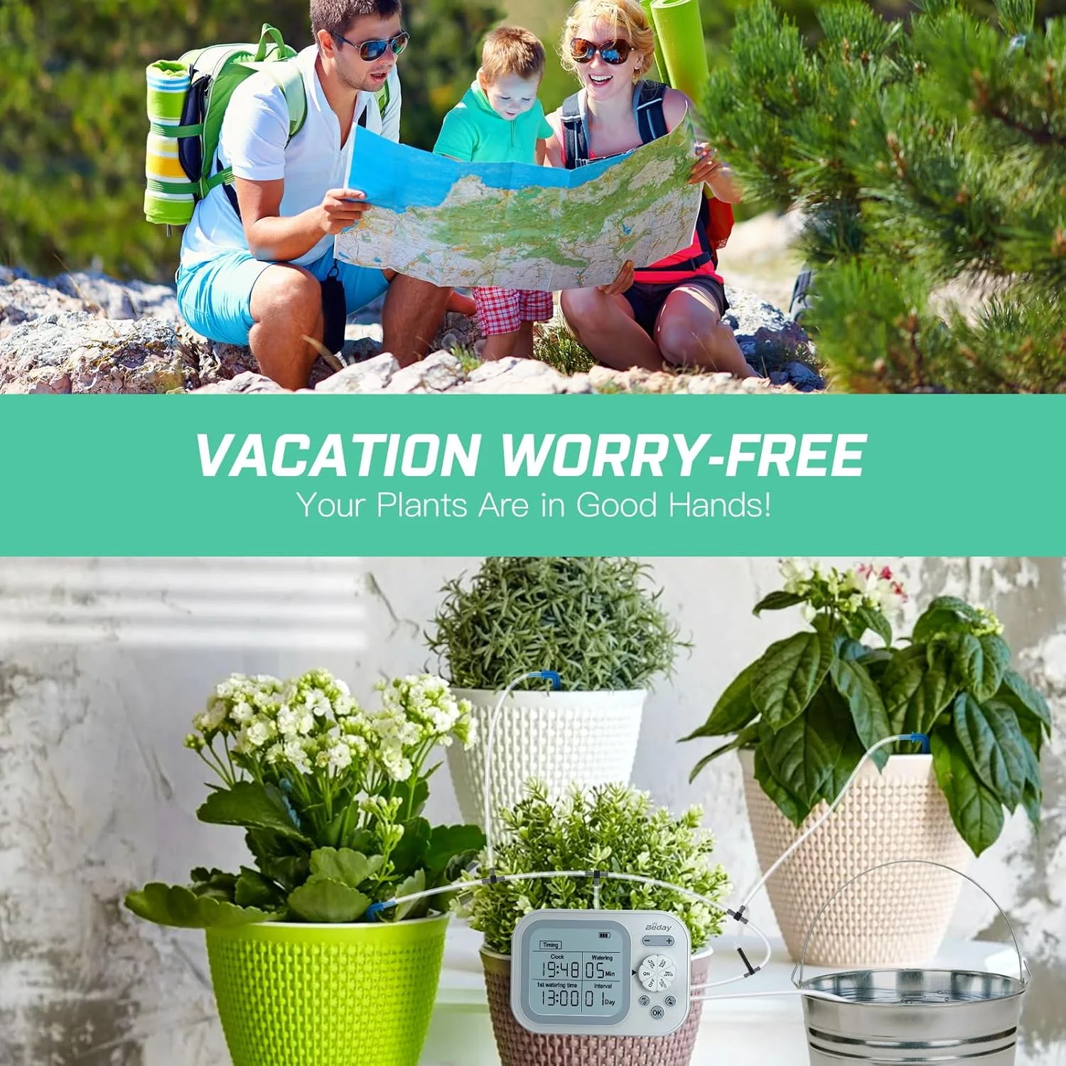 Automatic Plant Waterer Indoor Self Watering System for 15 Potted Plants, Auto Drip Irrigation Kit Programmable Water Timer with