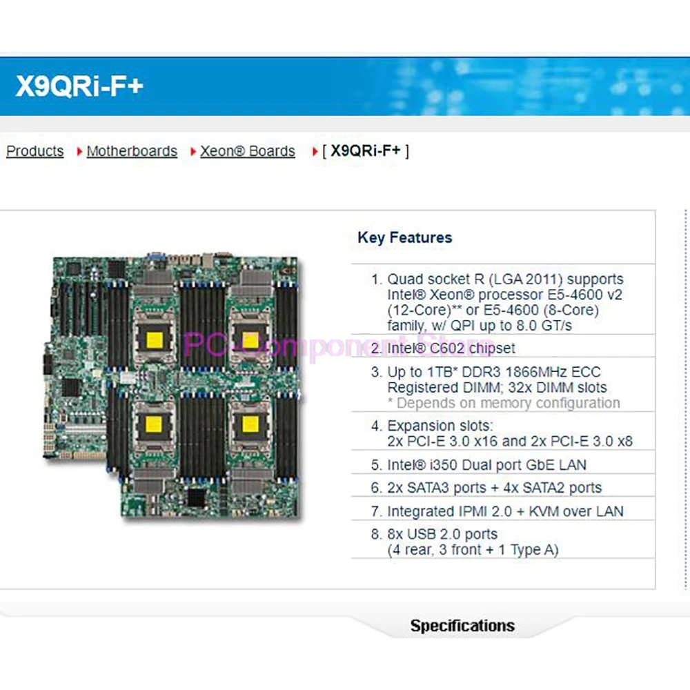 For Supermicro Server Motherboard Xeon E5-4600 v2(12-Core) E5-4600 (8-Core) Family LGA2011 DDR3 X9QRi-F+