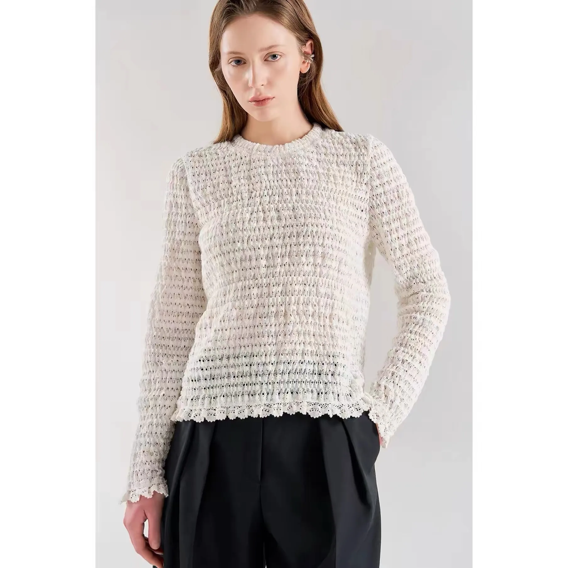 

Fashionable Lemon Cheese LAN26 Spring round Neck Knitted Loose Long Sleeve Knitwear Cover up Women's Commute Style