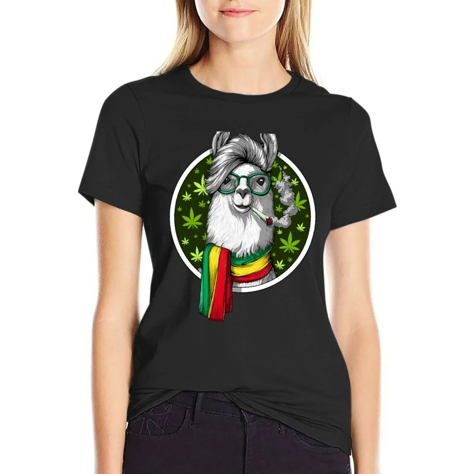 

Llama Stoner Smoking Weed T-shirt kawaii clothes summer clothes summer blouses woman 2024