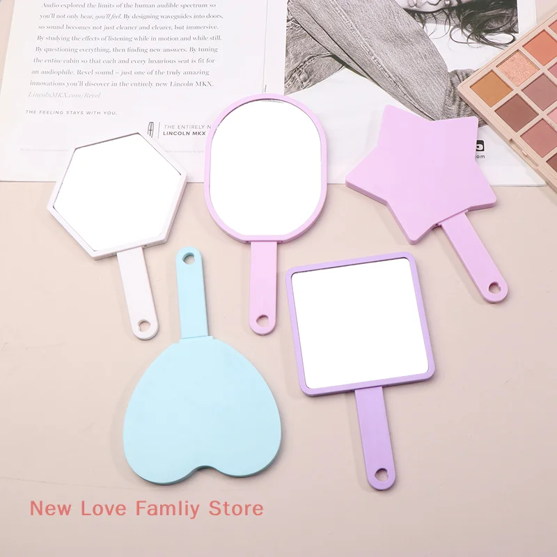 1 Pc Macaron Color Makeup Mirror On Handle Mini Vanity Mirrors High Definition Portable Women Girl Cosmetic Tool