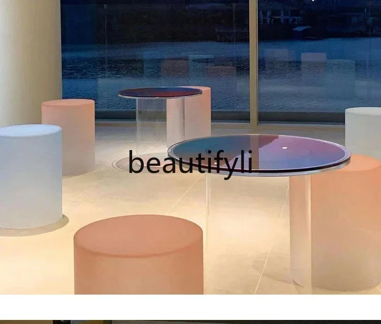 

Asmt14 New Acrylic transparent edge studio balcony designer personalized tea table small apartment special-shaped matte corner t