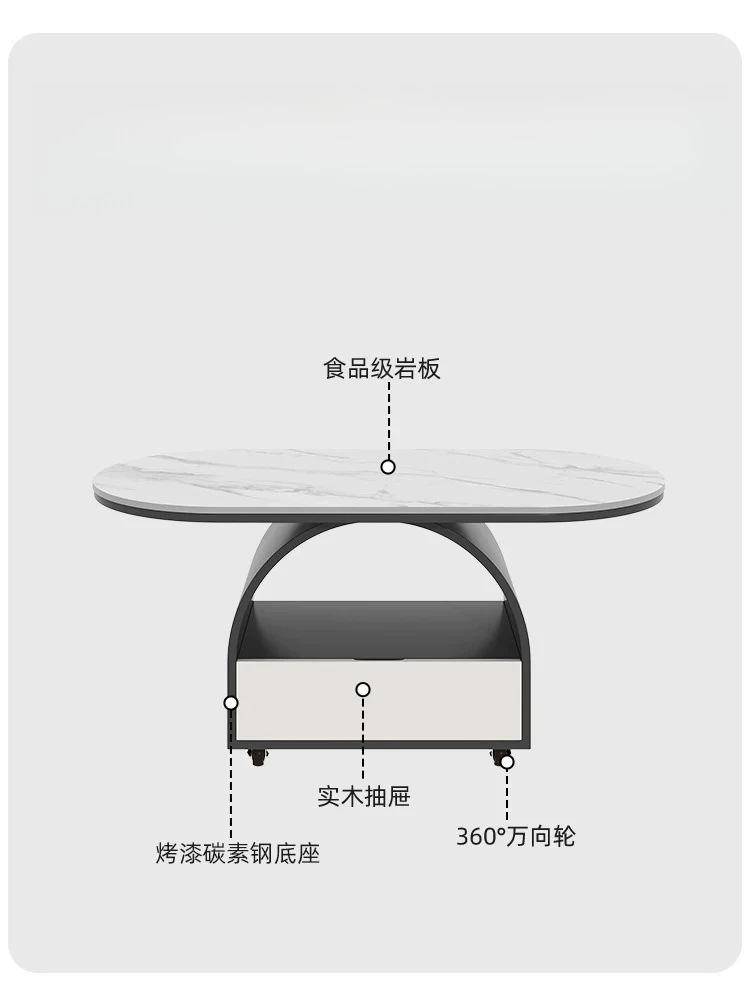 Modern minimalist rock slab sofa side cabinet trolley side table light luxury high-end living room movable coffee table
