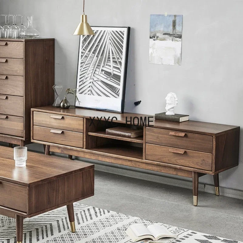 

Solid Wood TV Cabinet Nordic TV Cabinet and Tea Table Combination Living Room Simple American Floor Cabinet