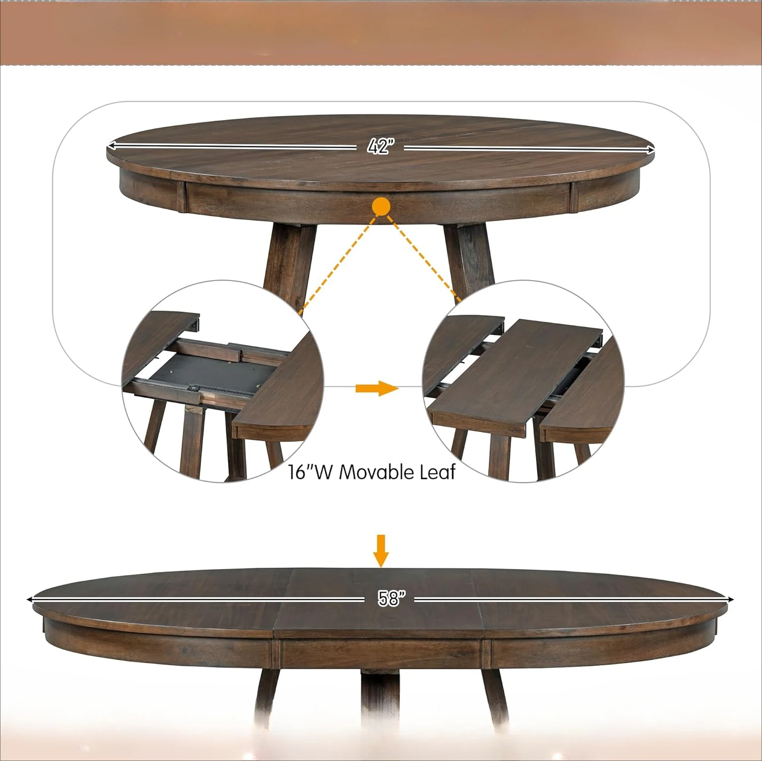Conjunto de mesa de cozinha com folha removível de 16 polegadas e 4 cadeiras estofadas para cozinha, sala de jantar, espaço pequeno, bege + nogueira