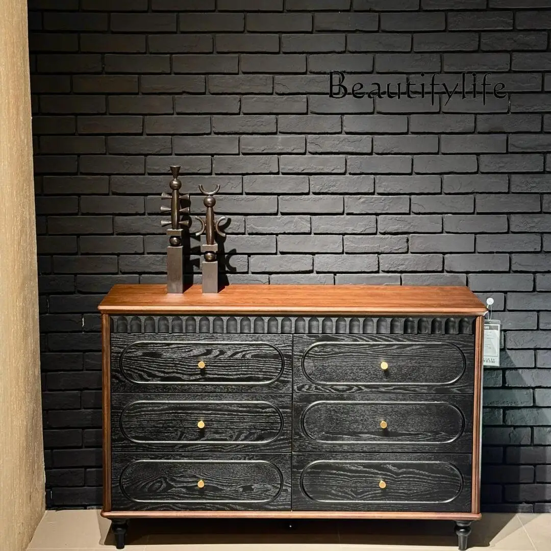 

French living room bedroom locker ash wood solid wood retro bedside storage high-end fashion