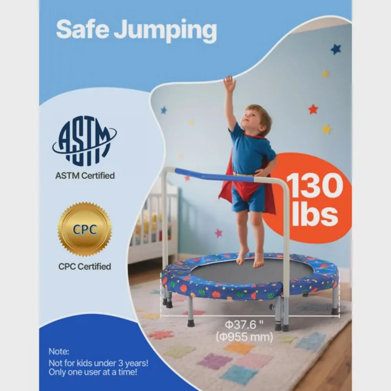 

36 Kids Trampoline 3FT Indoor Outdoor Trampoline Foldable Mini Trampoline with Handle Rebounder Trampoline for Toddlers Birthday Gift for 3+ Years Children Boys Girls for Fun Bule